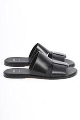Boss Leather Slippers Kael Slide bure Black