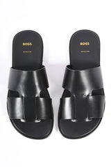 Boss Leather Slippers Kael Slide bure Black