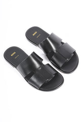 Boss Leather Slippers Kael Slide bure Black