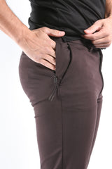 Boss Slim Fit Stretch Cotton Trousers P Kaiton1 Zip Dark Brown