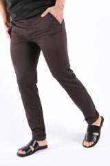 Boss Slim Fit Stretch Cotton Trousers P Kaiton1 Zip Dark Brown