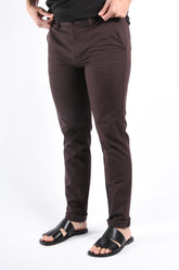 Boss Slim Fit Stretch Cotton Trousers P Kaiton1 Zip Dark Brown