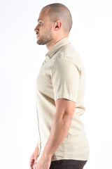 Boss Slim Fit Stretch Linen Shirt C-Roan-K-SH-262 Open Beige