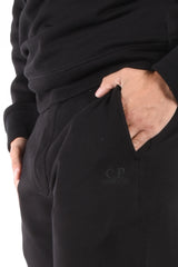 CP Company Diagonal Raised Fleece Logo Sweatpants Black