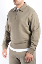 CP Company Diagonal Raised Fleece Zip Polo Logo Sweater Fallen Rock