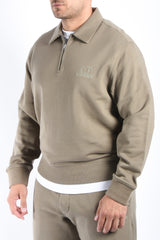 CP Company Diagonal Raised Fleece Zip Polo Logo Sweater Fallen Rock