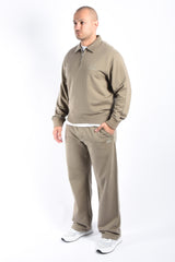 CP Company Diagonal Raised Fleece Zip Polo Logo Sweater Fallen Rock