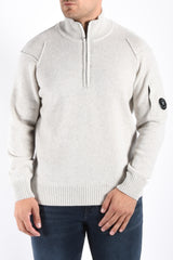 CP Company Lambswool GRS Half Zip Sweater Off White Melange