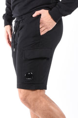 CP Company Light Fleece Cargo Lens Shorts Black
