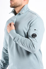 CP Company Light Fleece Half Zip Lens Sweater Silver Blue