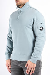 CP Company Light Fleece Half Zip Lens Sweater Silver Blue