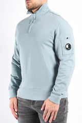 CP Company Light Fleece Half Zip Lens Sweater Silver Blue