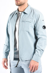 CP Company Organic Gabardine Zipped Lens Overshirt Silver Blue