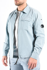 CP Company Organic Gabardine Zipped Lens Overshirt Silver Blue