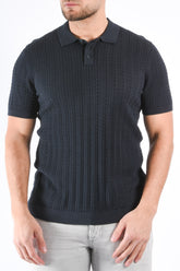 Drykorn Cable Knit Polo Triton Dark Blue
