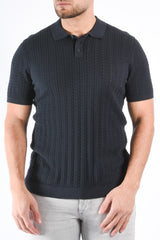 Drykorn Cable Knit Polo Triton Dark Blue