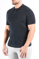Drykorn Cable Knit Polo Triton Dark Blue
