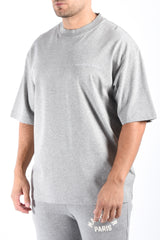 Mansour Paris Script Embroidery T-Shirt Heather Grey