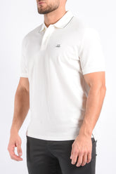 CP Company Stretch Piquet Striped Collar Polo Gauze White