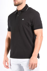 CP Company Stretch Piquet Striped Collar Polo Black