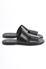Boss Leather Slippers Kael Slide bure Black