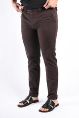 Boss Slim Fit Stretch Cotton Trousers P Kaiton1 Zip Dark Brown