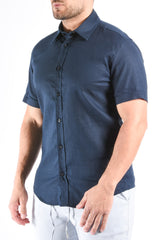 Boss Slim Fit Stretch Linen Shirt C-Roan-K-SH-262 Dark Blue