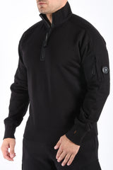 CP Company Diagonal Raised Fleece Half Zip Sweater Black