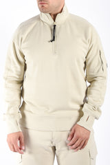 CP Company Diagonal Raised Fleece Half Zip Sweater Silver Birch