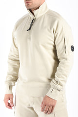 CP Company Diagonal Raised Fleece Half Zip Sweater Silver Birch