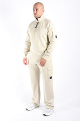 CP Company Diagonal Raised Fleece Half Zip Sweater Silver Birch