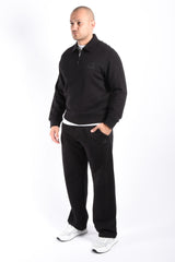 CP Company Diagonal Raised Fleece Zip Polo Logo Sweater Black