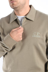 CP Company Diagonal Raised Fleece Zip Polo Logo Sweater Fallen Rock