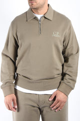 CP Company Diagonal Raised Fleece Zip Polo Logo Sweater Fallen Rock