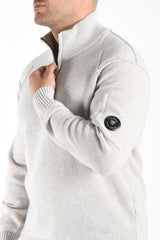 CP Company Lambswool GRS Half Zip Sweater Off White Melange