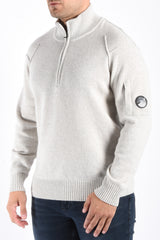 CP Company Lambswool GRS Half Zip Sweater Off White Melange