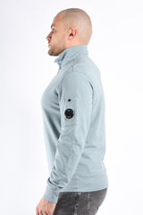 CP Company Light Fleece Half Zip Lens Sweater Silver Blue