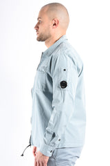 CP Company Organic Gabardine Zipped Lens Overshirt Silver Blue