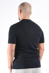 Drykorn Cable Knit Polo Triton Dark Blue