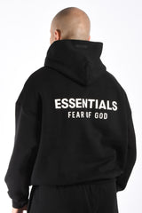 Essentials Fear Of God Fleece Jet Black Hoodie