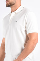 CP Company Stretch Piquet Striped Collar Polo Gauze White