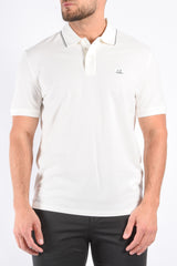 CP Company Stretch Piquet Striped Collar Polo Gauze White