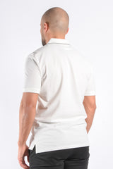 CP Company Stretch Piquet Striped Collar Polo Gauze White